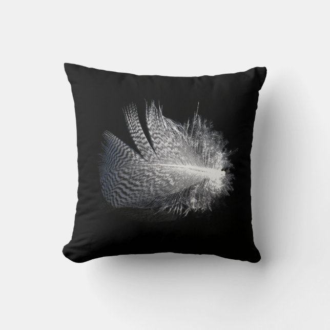 Coussin Plumes rayées noir et blanc flottant sur un étang (Recto)