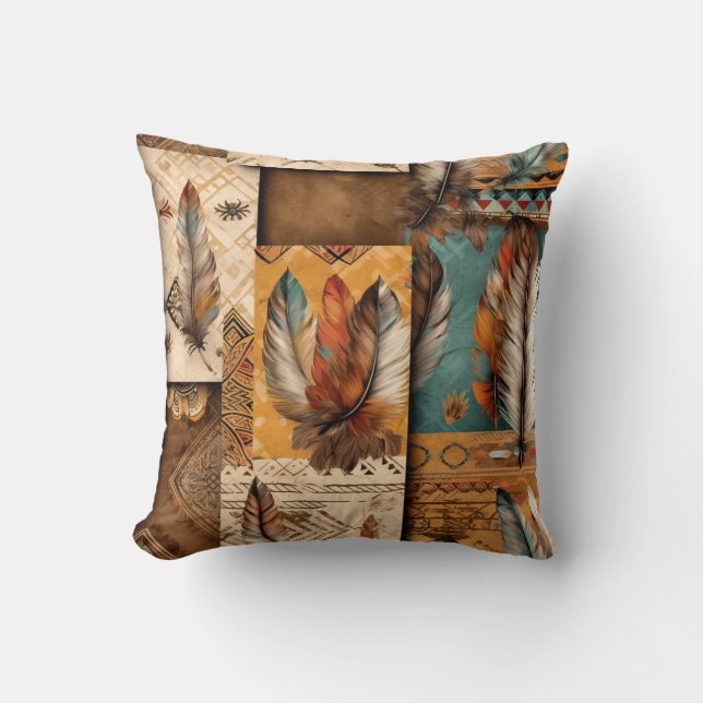 Coussin Plumes tribales du sud-ouest aztèque (Recto)