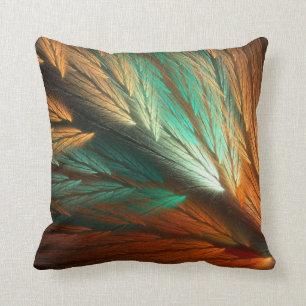 Coussin plumeux orange et turquoise réversible de