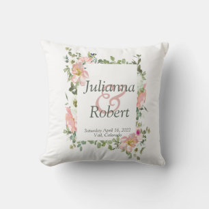 Coussin Plutôt rose aquarelle mariage floral jeter pilule