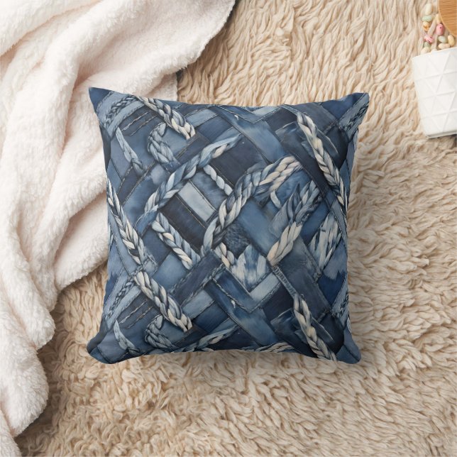 Coussin Poche Et Tresses En Denim Distressé Sombre (Couverture)