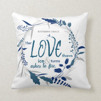 Coussin Poésie turquoise et grise