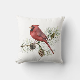 Coussin Poinsettia Cardinal Rouge Cônes de Pin de Houx