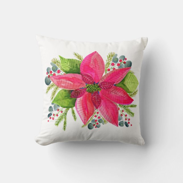 Coussin Poinsettia Christmas Throw Pillow (Recto)