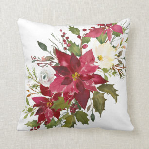 Coussin Poinsettia d'aquarelle de Noël