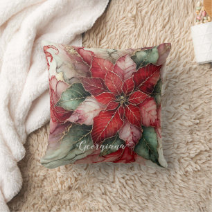 Coussin Poinsettia d'encre d'alcool floral festif personna