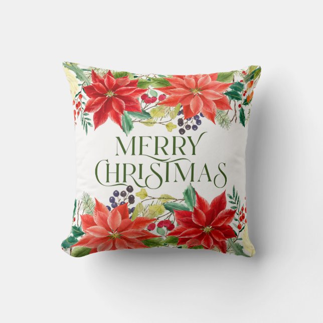 Coussin poinsettia & Joyeuse typographie de Noël (Recto)