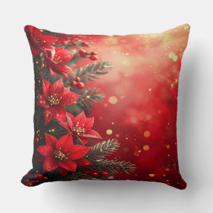 Coussin Poinsettias Rouges et Baies