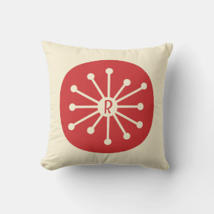 Coussin Point atomique Midsiècle moderne rétro rouge initi
