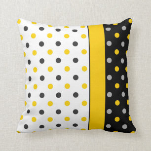 Coussin Point de polka jaune, gris, noir et blanc moderne