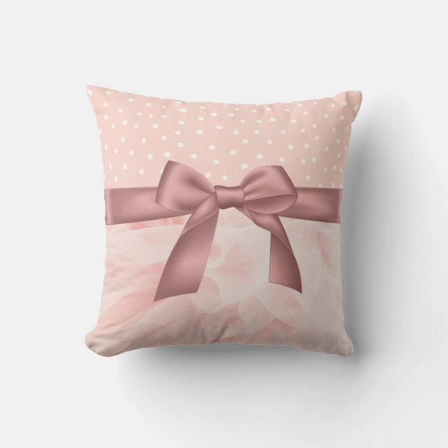 Coussin Pointe de polka rose pâle (Recto)