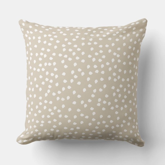 Coussin Pointe Polka minimale beige et blanc (Recto)