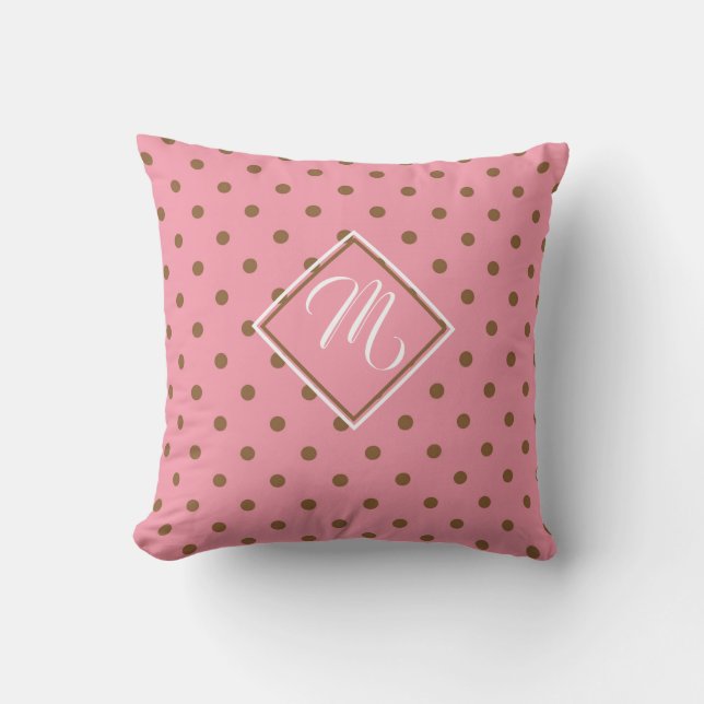 Coussin Pointe Polka rose et Brown personnalisée (Recto)