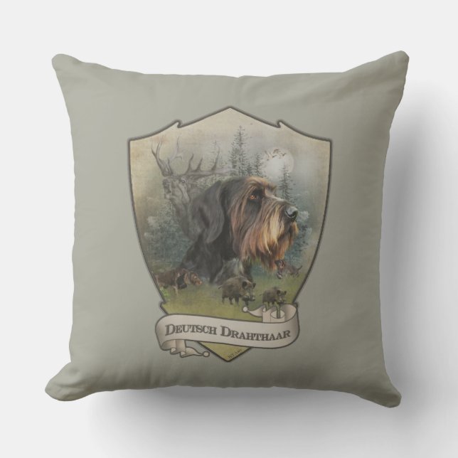 Coussin Pointeur À poils durs allemand, Chasse au sanglier (Recto)