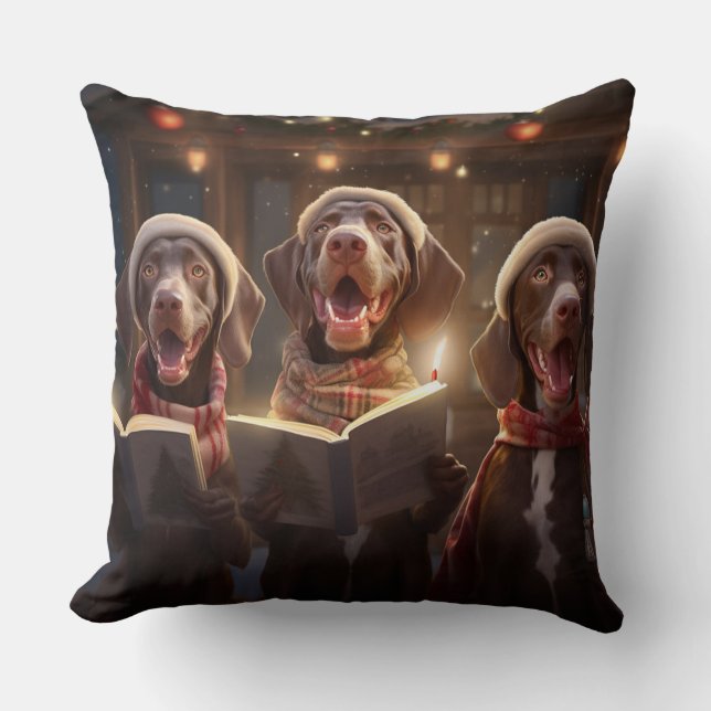 Coussin Pointeurs courts allemands Carolage de Noël (Recto)