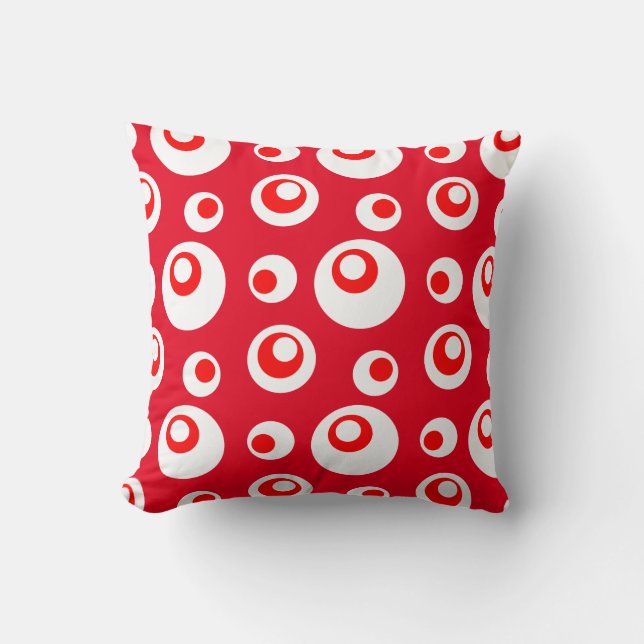 Coussin Points Abstraits rouges et blancs réversibles (Recto)