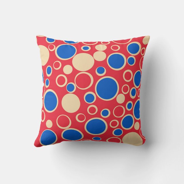 Coussin Points de couleur rouge et bleu sur rouge (Verso)