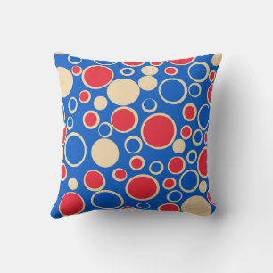 Coussin Points de couleur rouge et bleue sur bleu
