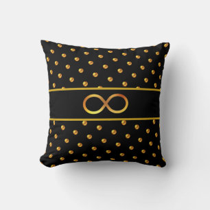 Coussin Points de polka or élégants & symbole de l'infini