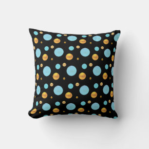 Coussin Points de polka or et turquoise