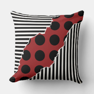 Coussin Points de rayures en couches modernes noir, blanc 