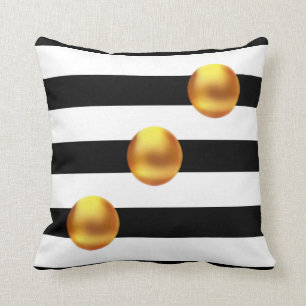 Coussin Points d'or sur rayé noir et blanc