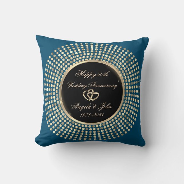 Coussin Points Dorés Élégants 50e Anniversaire de Mariage (Recto)