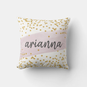 Coussin Points en or Chic Glam Blush et Faux avec nom