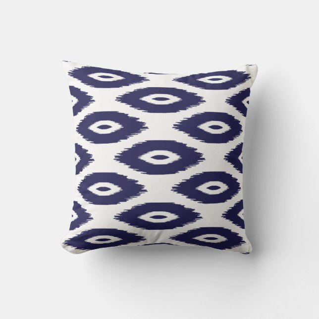 Coussin Points Ikat de la tribu bleue et blanche de la Mar (Recto)