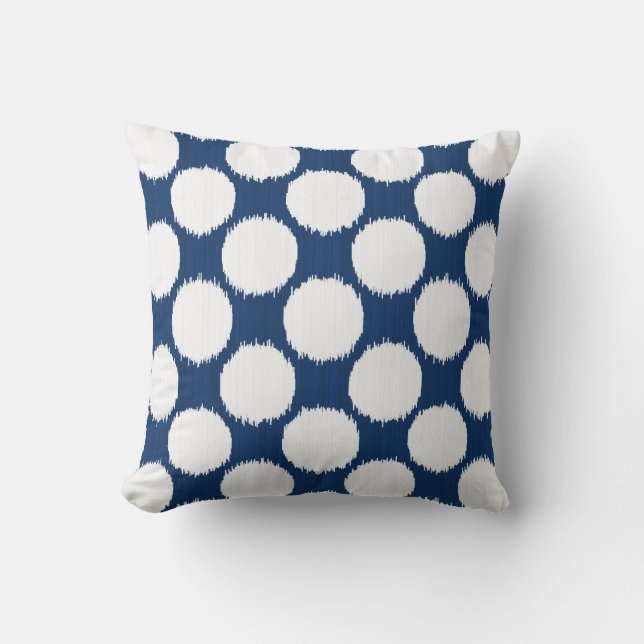 Coussin Points Ikat géants, points blancs sur bleu cobalt (Recto)