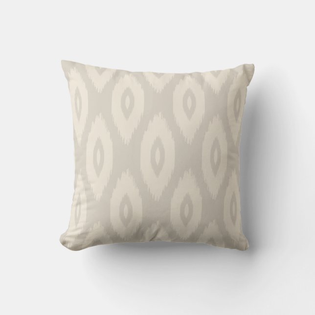 Coussin Points Ikat tribaux de lin beige et ivoire (Recto)