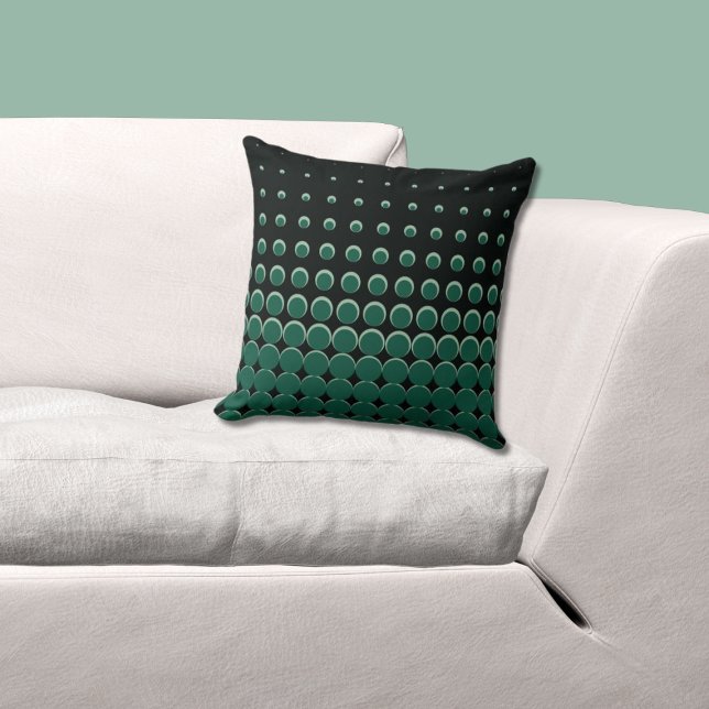 Coussin Points lumineux noirs et verts modernes (Black and Green Pillow, Halftone)