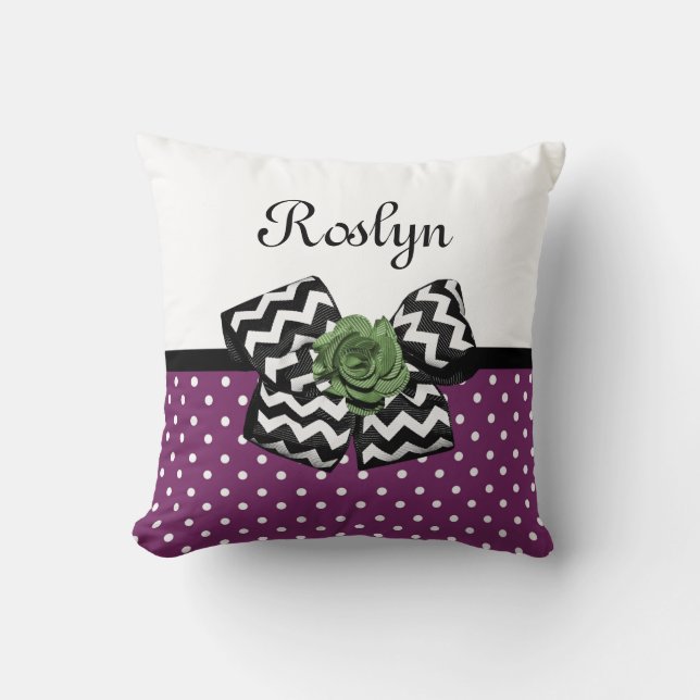Coussin Points mignons pourpres Rose vert Chevron Bow avec (Recto)