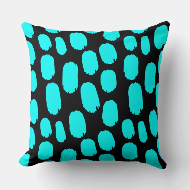 Coussin Points peints en gras - Cyan sur noir (Recto)