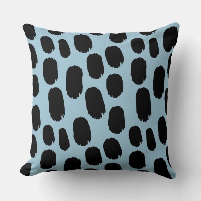 Coussin Points peints en gras - Noir sur Bleu clair 9dc6d8 (Recto)