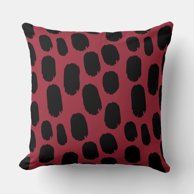 Coussin Points peints en gras - Noir sur Rouge profond 9b2 (Recto)