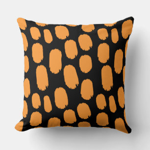 Coussin Points peints en gras - orange clair sur noir