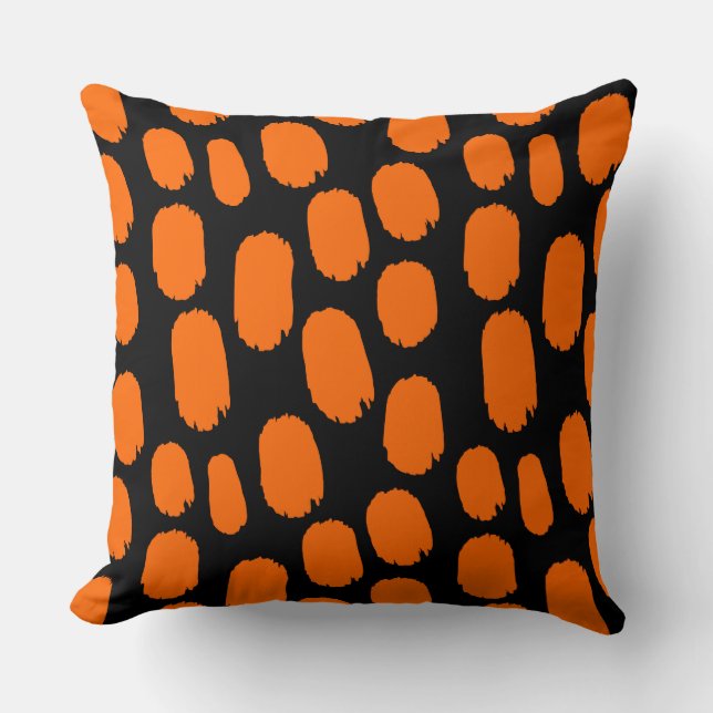 Coussin Points peints en gras - orange sur noir (Recto)
