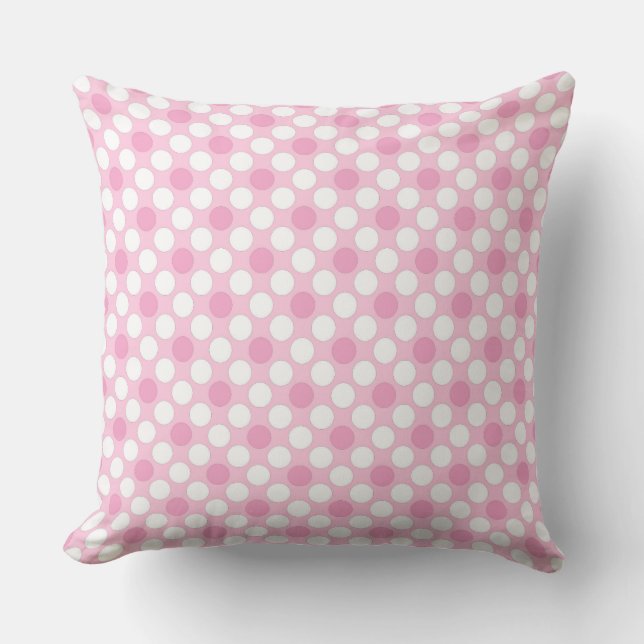 Coussin Points polka blanc rose rétro (Recto)