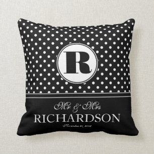 Coussin Pois audacieux M. et Mme Newlywed Monogram