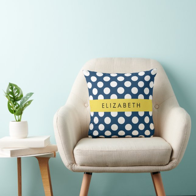 Coussin Pois Bleus de la Marine, Motif Pot Polka, Votre No (Chaise)