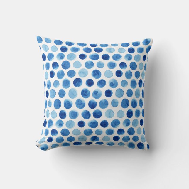 Coussin Pois bleus, motif aquarelle sans couture. (Recto)