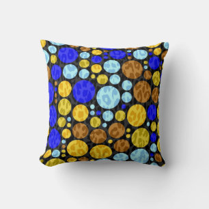 Coussin Pois de Retro Leoapard   Aqua jaune bleu