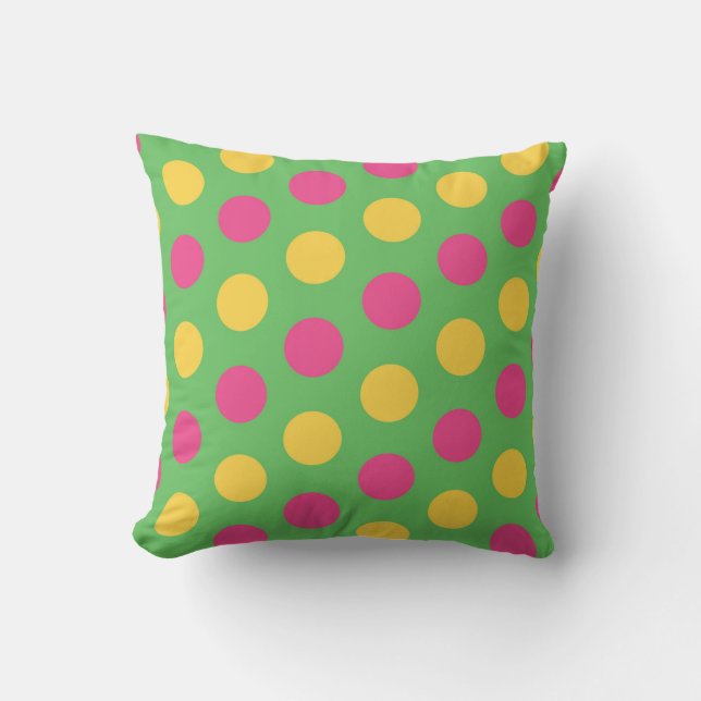 Coussin Pois en Lime Green Hot rose et jaune (Recto)