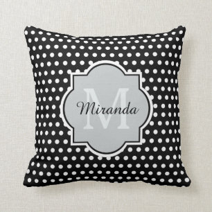 Coussin Pois noir et blanc audacieux monogramme et nom