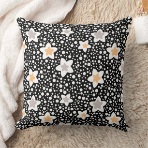 Coussin Pois noir et blanc rétro avec étoiles