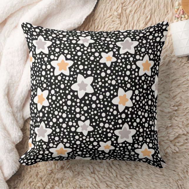Coussin Pois noir et blanc rétro avec étoiles (Couverture)