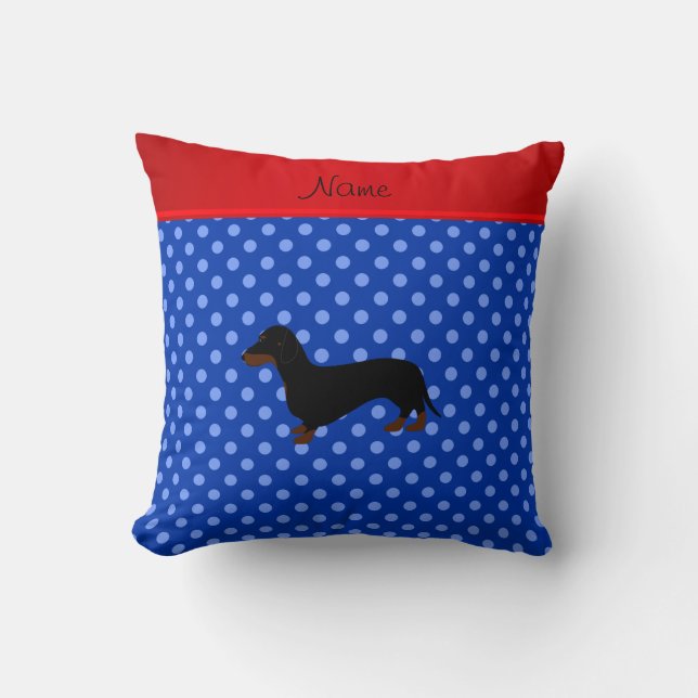 Coussin Pois nommé personnalisé de bleu de teckel (Recto)