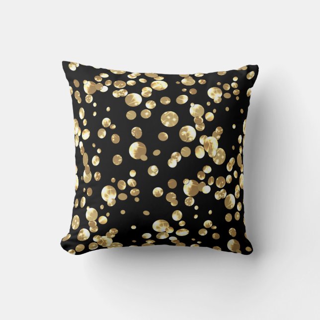 Coussin Pois or sur un arrière - plan noir. (Recto)