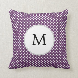 Coussin Pois personnalisé de monogramme pourpre et blanc